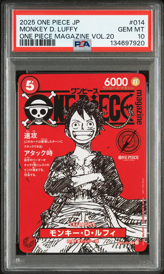 2025 One Piece Japanese Promos 014 Monkey D. Luffy One Piece Magazine Vol.20 - PSA 10