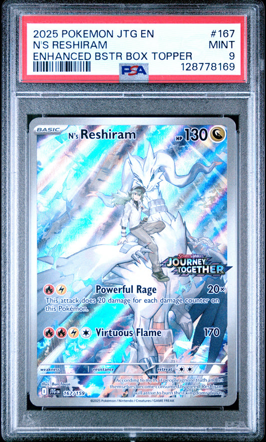 2025 Pokemon Jtg En-Journey Together 167 N's Reshiram Enhanced Bstr Box Topper - PSA 9