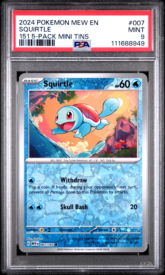 2024 Pokemon Mew En-151 007 Squirtle 151 5-Pack Mini Tin - PSA 9