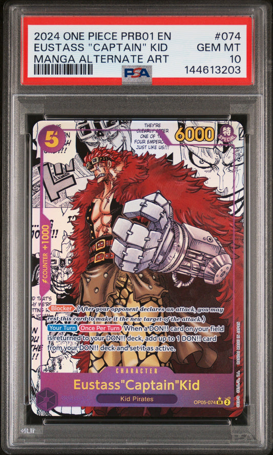 2024 One Piece Prb01-Premium Booster -One Piece Card The Best- 074 Eustass "Captain" Kid Manga Alternate Art - PSA 10