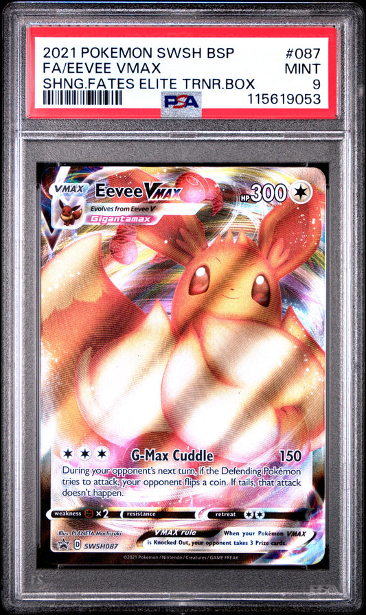 2021 Pokemon Swsh Black Star Promo 087 Eevee Vmax Shng.Fates Elite Trnr.Box - PSA 9