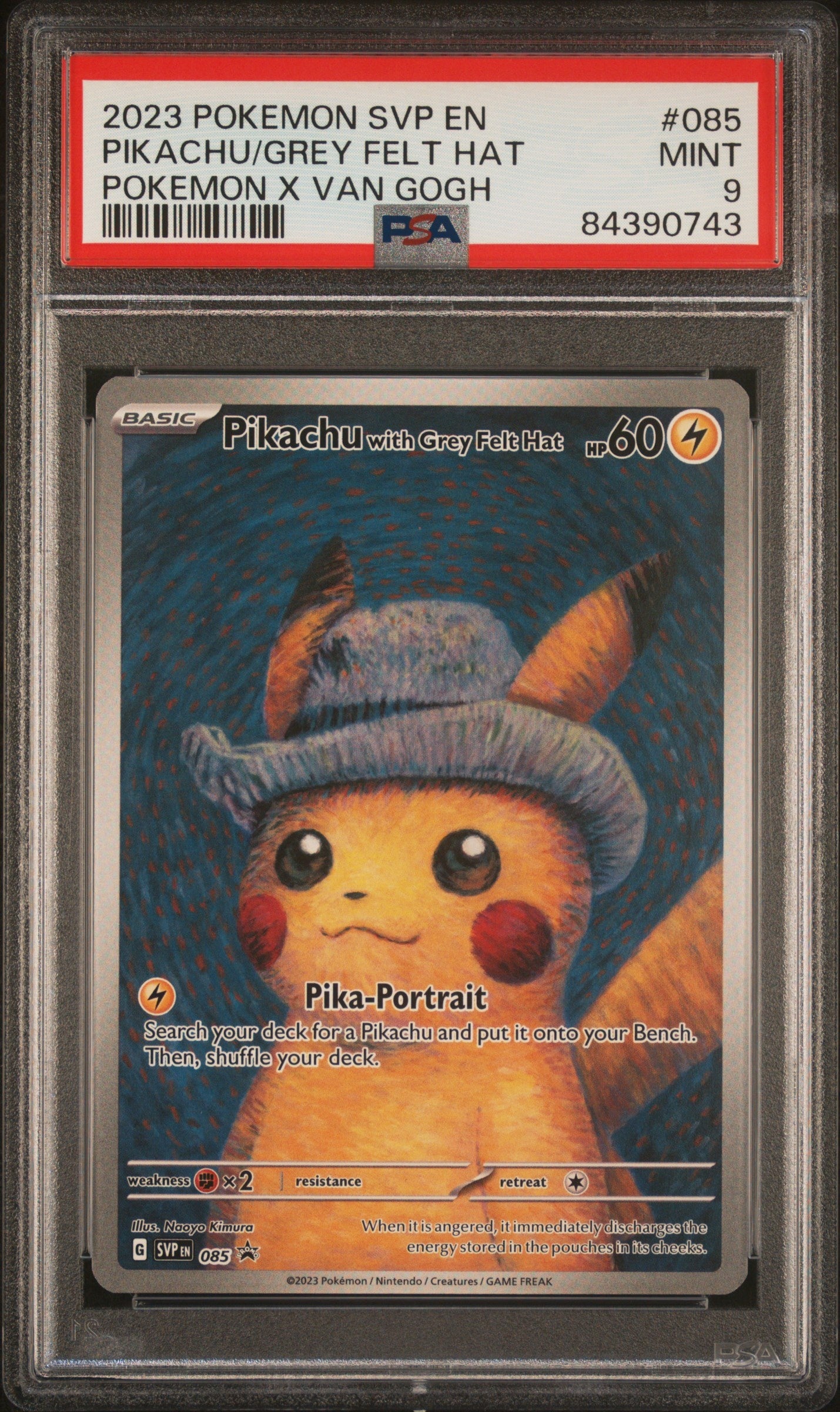2023 Pokemon Svp En-Sv Black Star Promo 085 Pikachu/Grey Felt Hat Pokemon X Van Gogh - PSA 9
