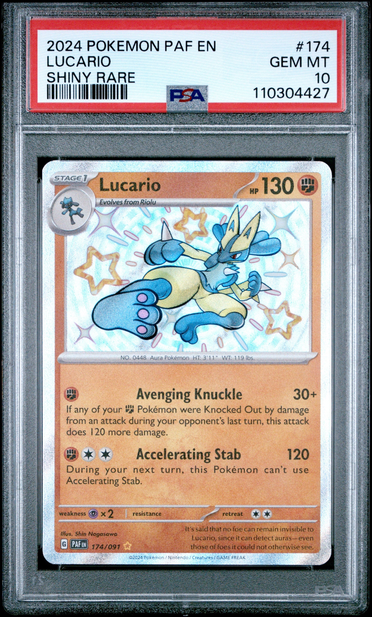 2024 Pokemon Paf En-Paldean Fates 174 Lucario Shiny Rare - PSA 10