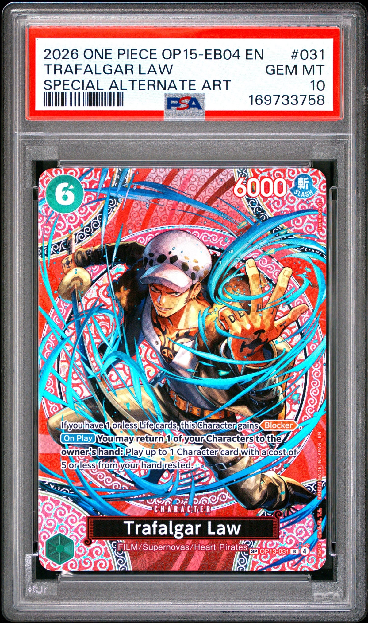 2026 One Piece Op15-Eb04-Adventure On Kami's Island 031 Trafalgar Law Special Alternate Art - PSA 10