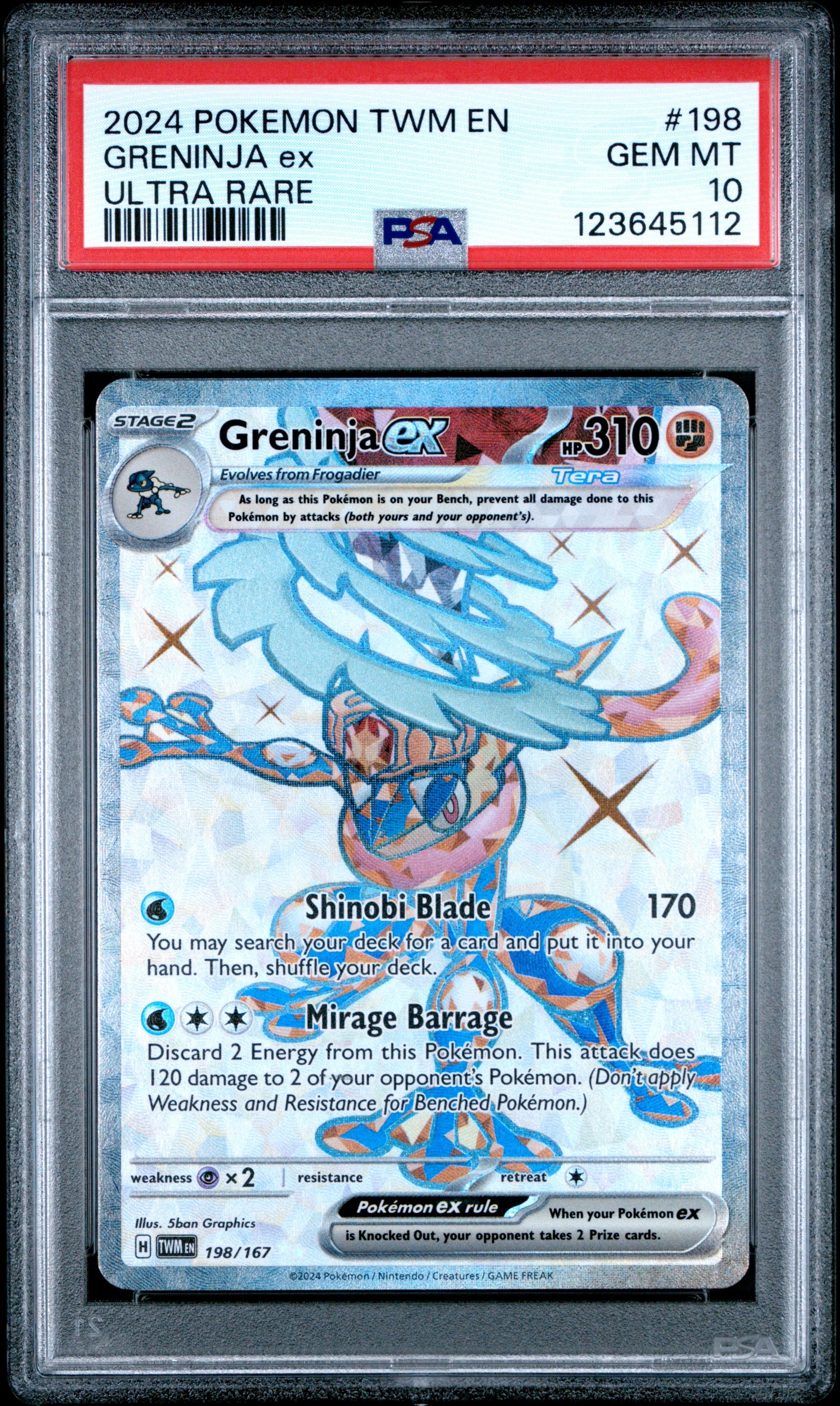 2024 Pokemon Twm En-Twilight Masquerade 198 Greninja Ex Ultra Rare - PSA 10