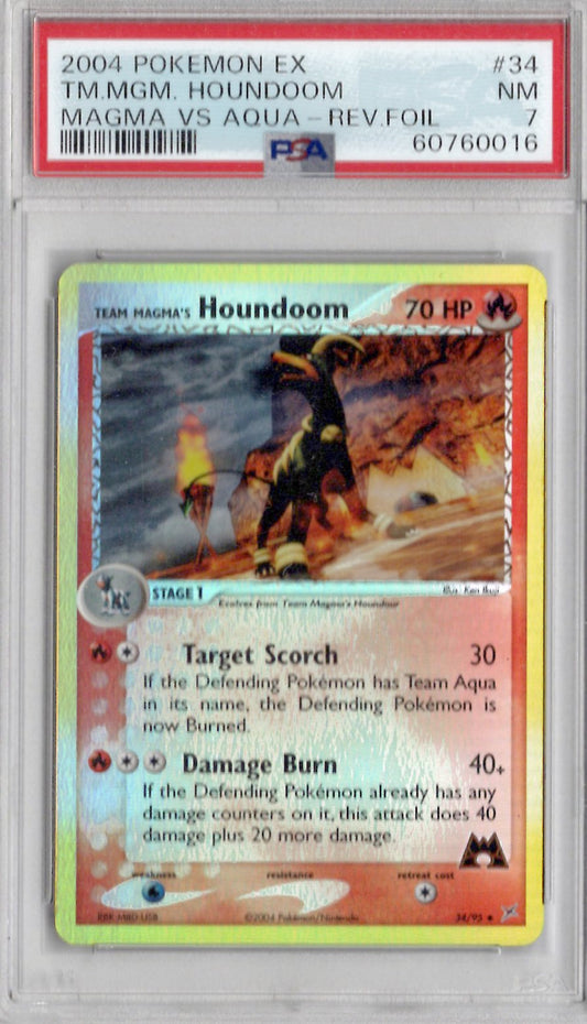 2004 Pokemon Ex Team Magma Vs Team Aqua 34 Magma's Houndoom Magma Vs Aqua-Rev.Foil - PSA 7