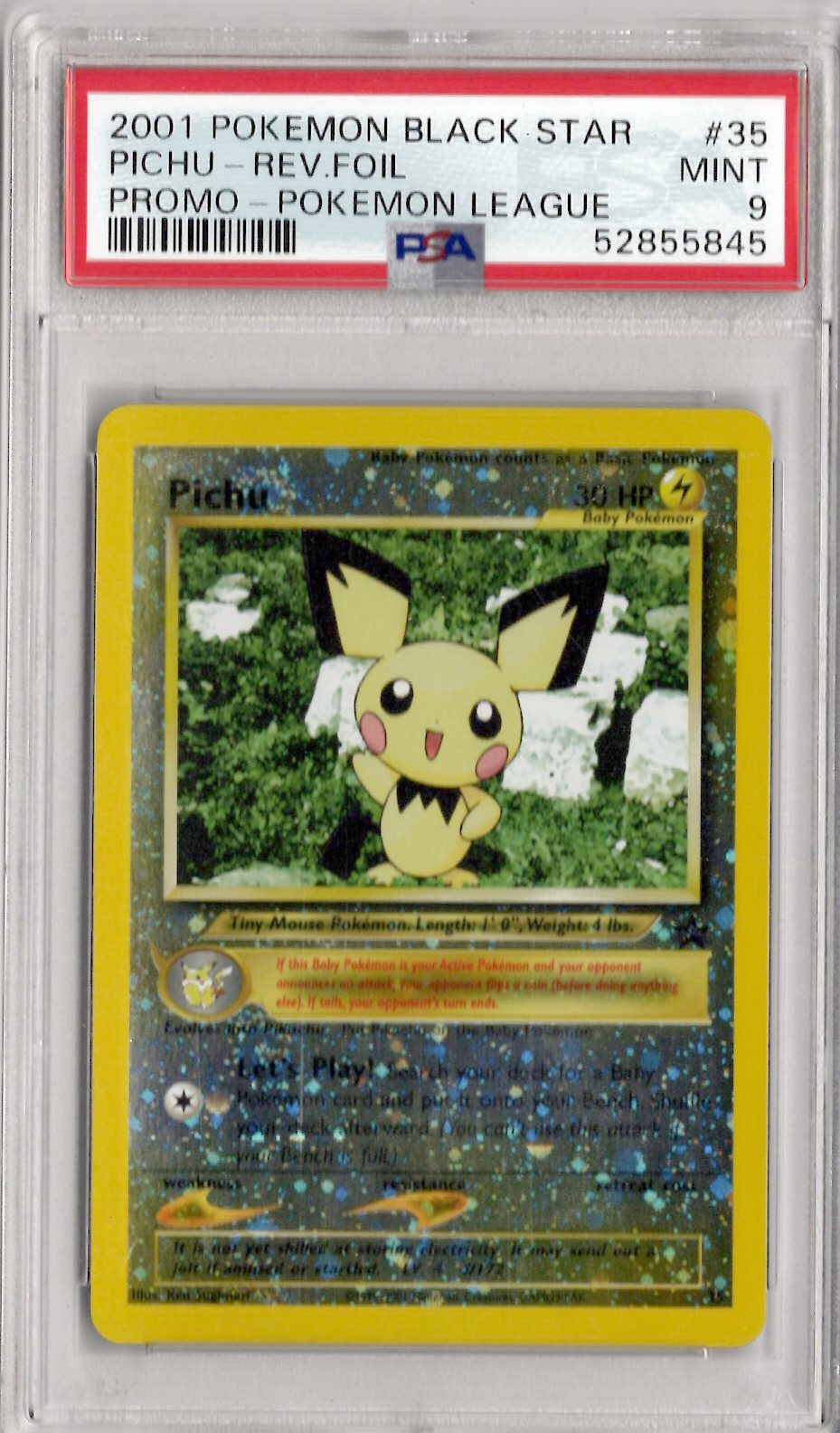 2001 Pokemon Promo Black Star 35 Pichu-Rev.Foil Promo-Pokemon League - PSA 9