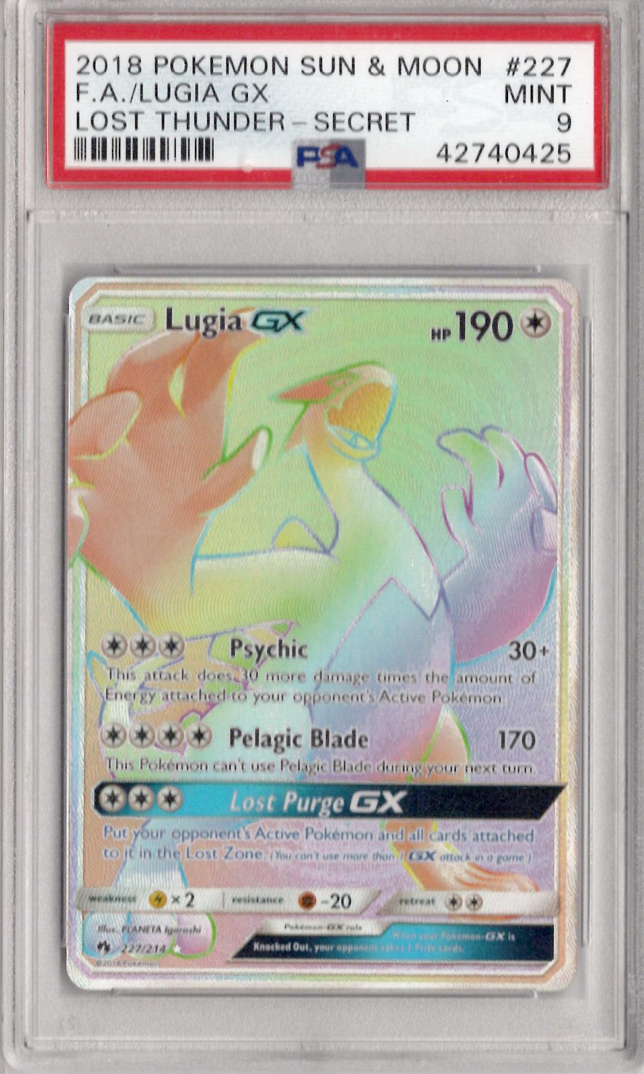 2018 Pokemon Sun & Moon Lost Thunder 227 Fa/Lugia Gx Lost Thunder-Secret - PSA 9