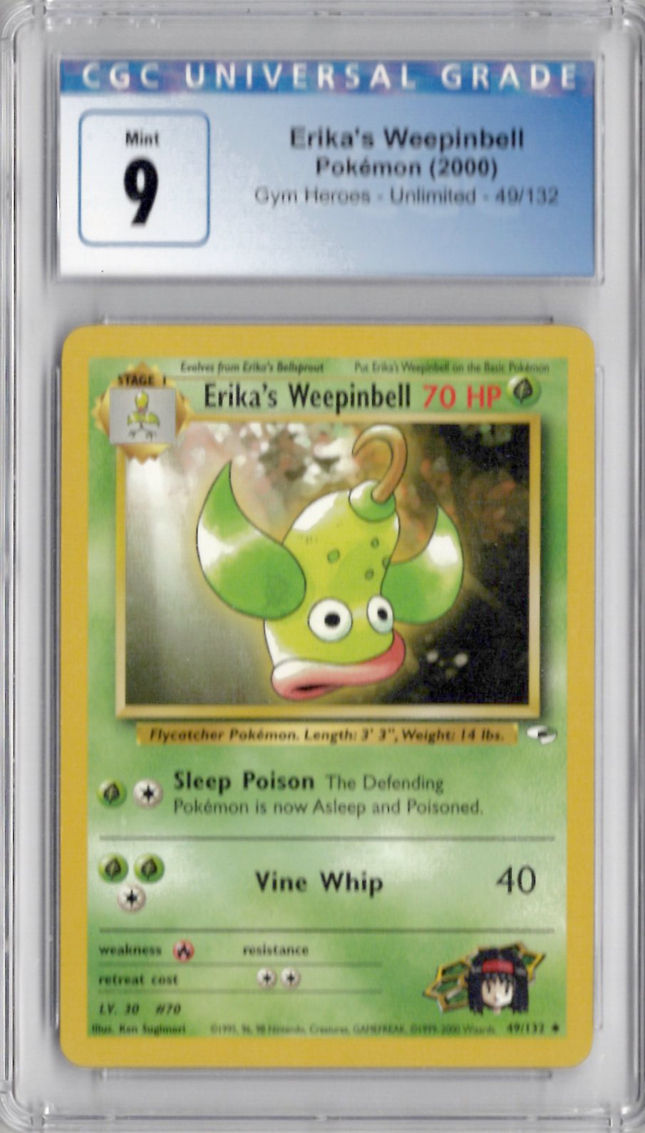 2000 Pokemon Gym Heroes Unlimited 49 Erika's Weepinbell - CGC 9