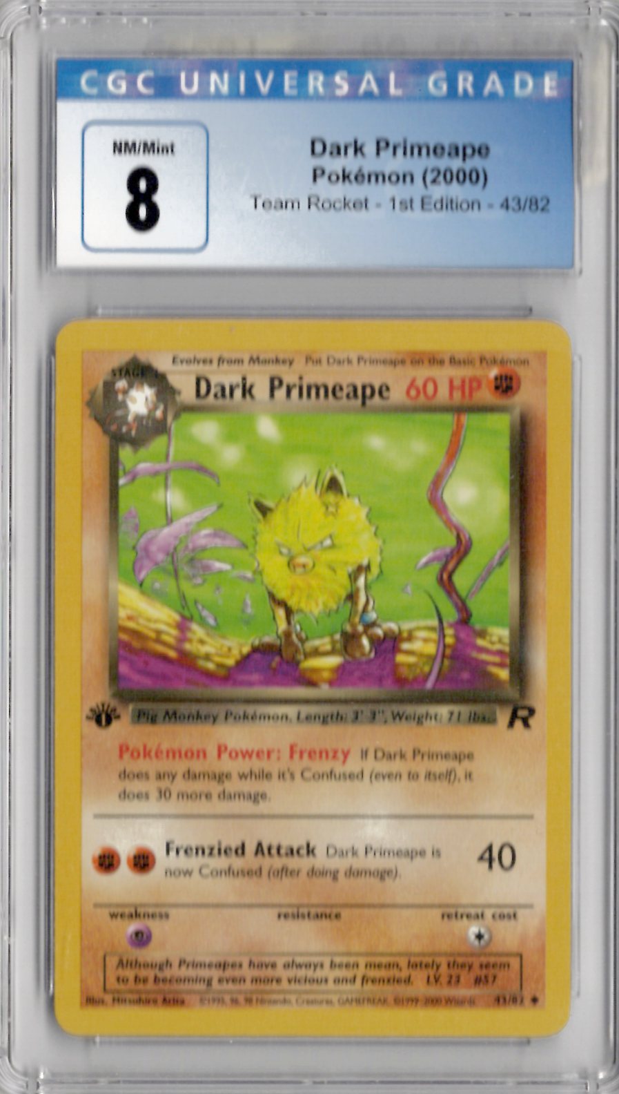 2000 Pokemon Team Rocket 1st Edition 43 Dark Primeape - CGC 8