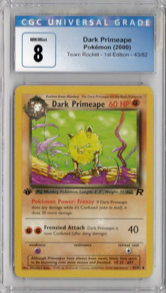 2000 Pokemon Team Rocket 1st Edition 43 Dark Primeape - CGC 8