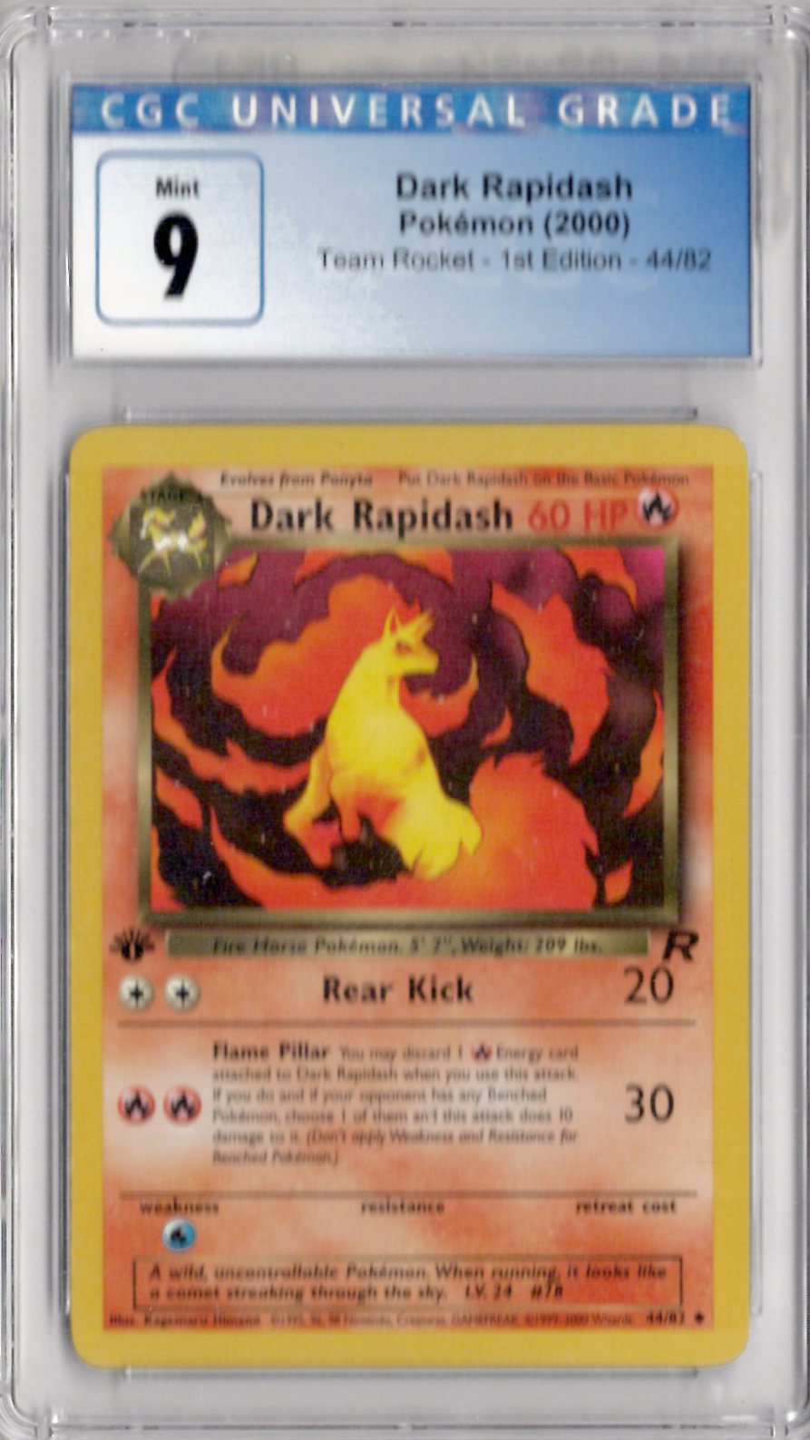 2000 Pokemon Team Rocket 1st Edition 44 Dark Rapidash - CGC 9