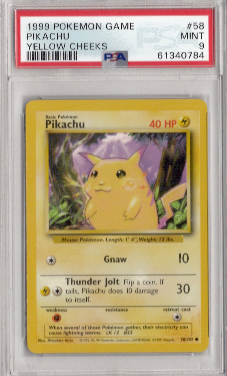 1999 Pokemon Game 58 Pikachu Yellow Cheeks - PSA 9