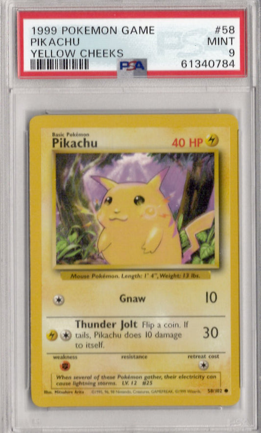 1999 Pokemon Game 58 Pikachu Yellow Cheeks - PSA 9