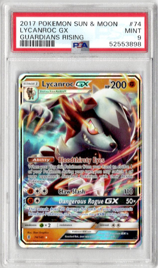 2017 Pokemon Sun & Moon Guardians Rising 74 Lycanroc Gx Guardians Rising - PSA 9