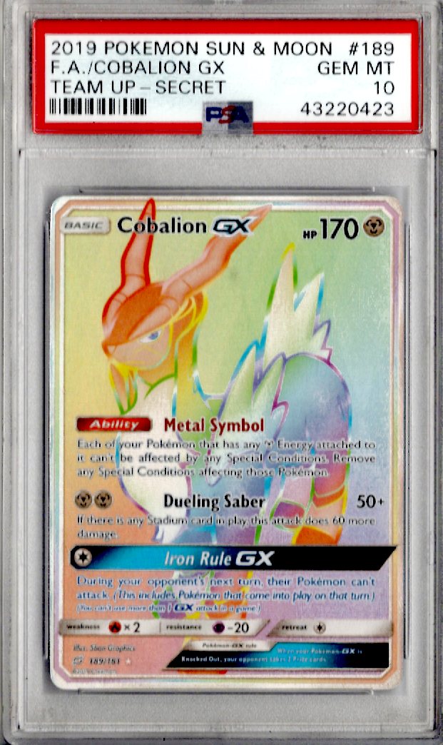 2019 Pokemon Sun & Moon Team Up 189 Fa/Cobalion Gx Team Up-Secret - PSA 10