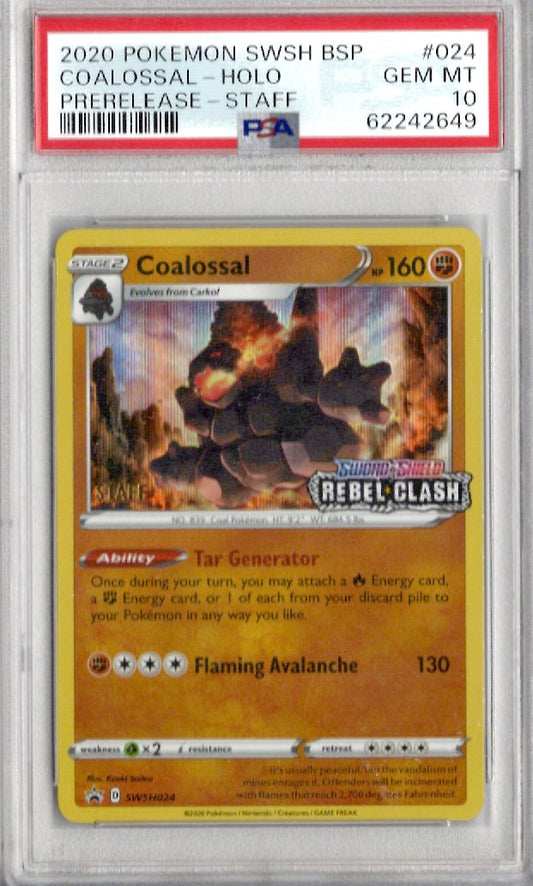 2020 Pokemon Swsh Black Star Promo 024 Coalossal-Holo Prerelease-Staff - PSA 10
