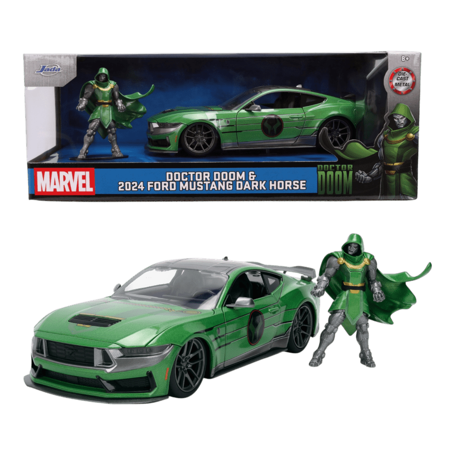Marvel - 1:24 Doctor Doom Figure with 2024 Ford Mustang Dark Horse Diecast Vehicle