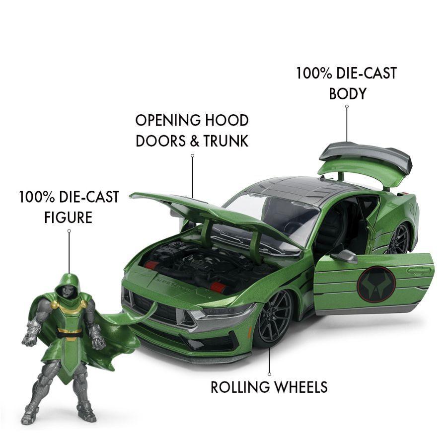 Marvel - 1:24 Doctor Doom Figure with 2024 Ford Mustang Dark Horse Diecast Vehicle