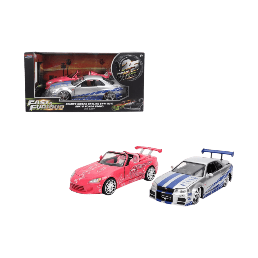 Fast & Furious - 1:24 Brian's Nissan Skyline GT-R R34 & Suki's 2001 Honda S2000 2-Pack