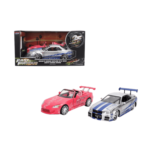Fast & Furious - 1:24 Brian's Nissan Skyline GT-R R34 & Suki's 2001 Honda S2000 2-Pack