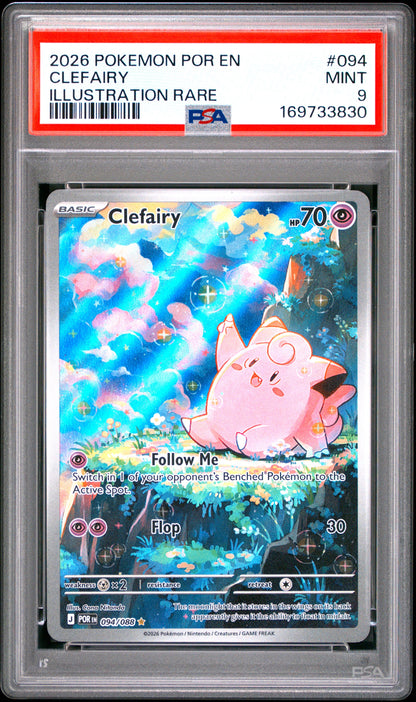 2026 Pokemon Por En-Perfect Order 094 Clefairy Illustration Rare - PSA 9