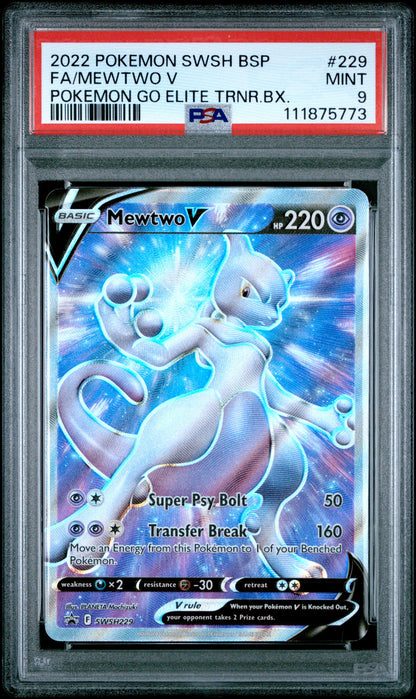 2022 Pokemon Swsh Black Star Promo 229 Mewtwo V Pokemon Go Elite Trnr.Bx. - PSA 9
