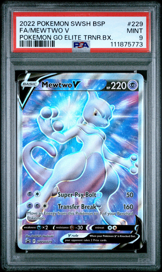 2022 Pokemon Swsh Black Star Promo 229 Mewtwo V Pokemon Go Elite Trnr.Bx. - PSA 9