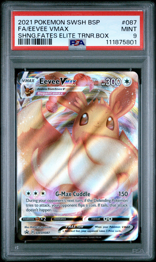 2021 Pokemon Swsh Black Star Promo 087 Eevee VMax Shng.Fates Elite Trnr.Box - PSA 9