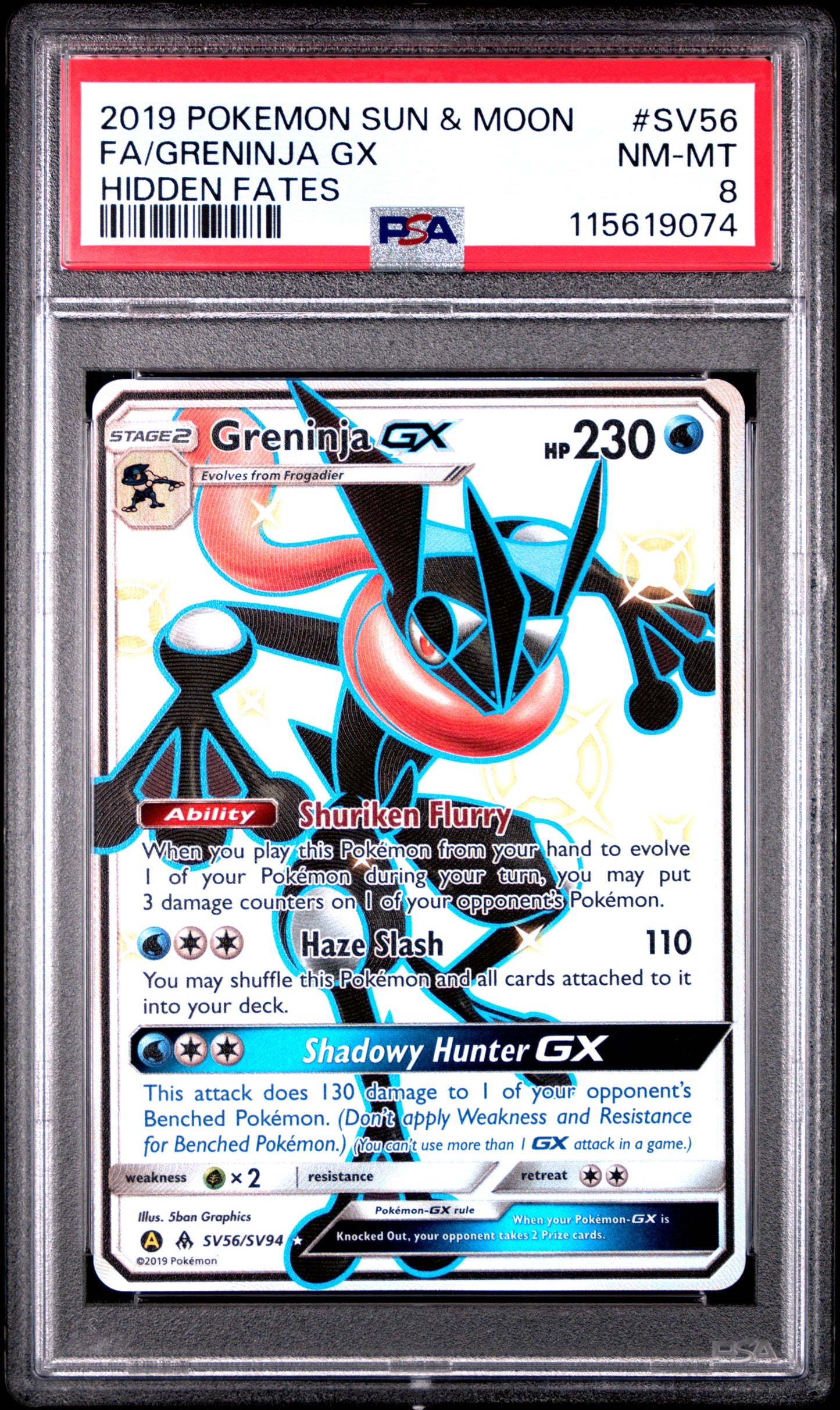 2019 Pokemon Sun & Moon Hidden Fates Sv56 Greninja Gx Hidden Fates - PSA 8