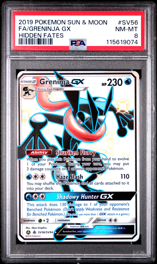 2019 Pokemon Sun & Moon Hidden Fates Sv56 Greninja Gx Hidden Fates - PSA 8