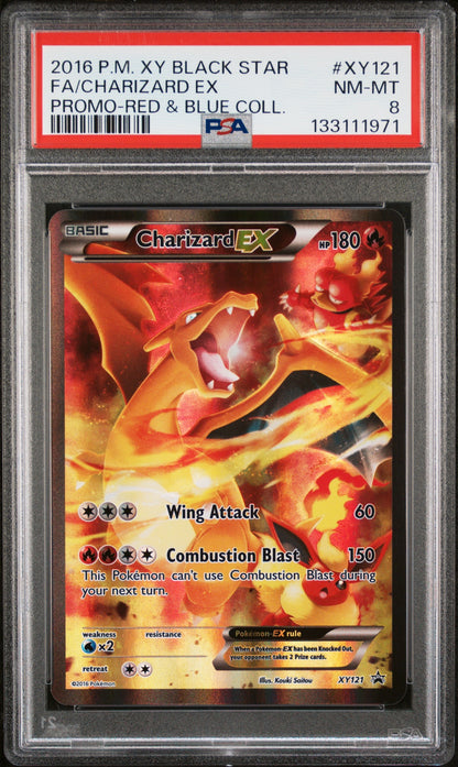 2016 Pokemon Xy Black Star Promo Xy121 Fa/Charizard Ex Promo-Red & Blue Coll. - PSA 8