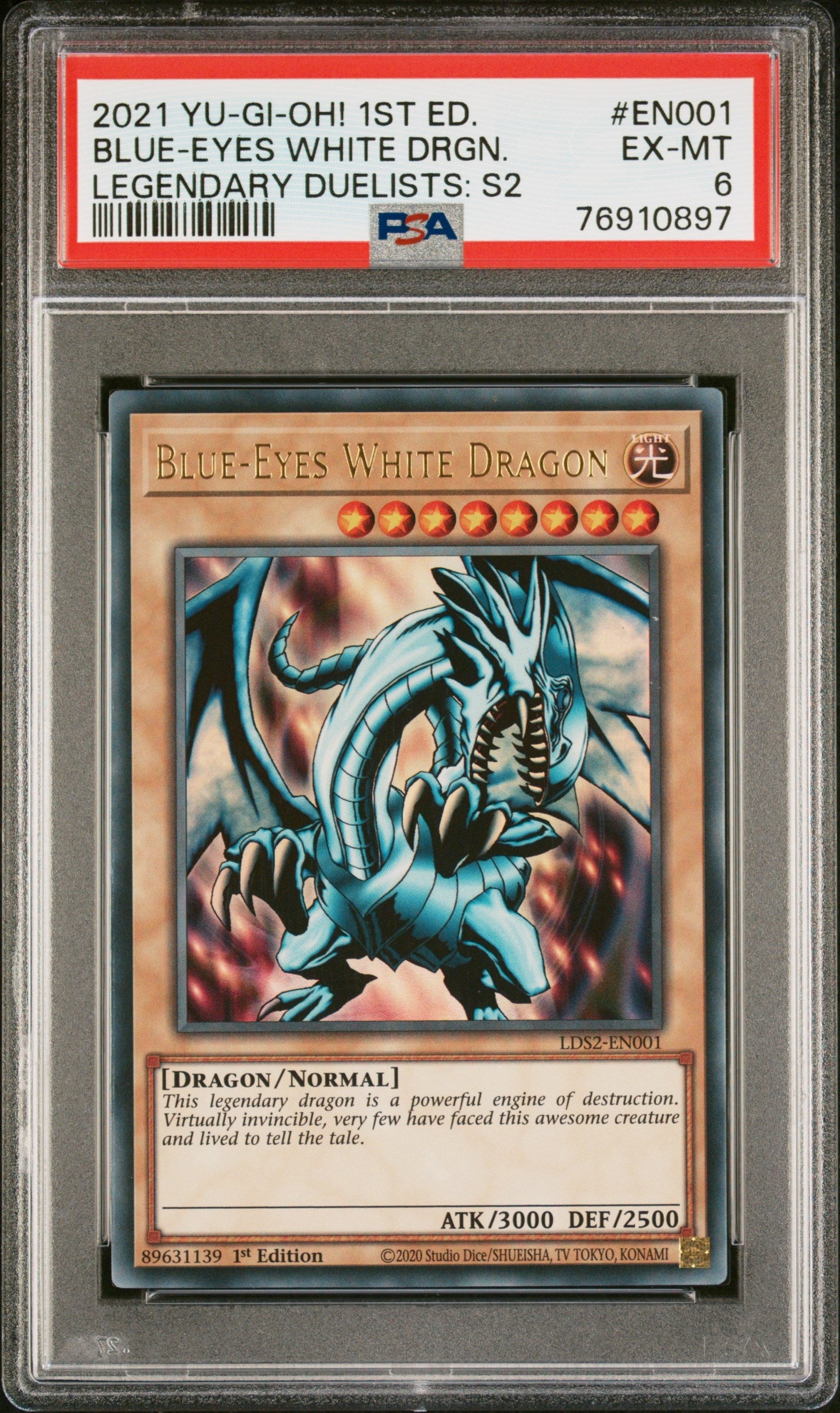 2021 Yu-Gi-Oh! Legendary Duelists: Season 2 En001 Blue-Eyes White Drgn. Legendary Duelists: S2 - PSA 6