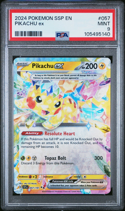 2024 Pokemon Ssp En-Surging Sparks 057 Pikachu Ex - PSA 9