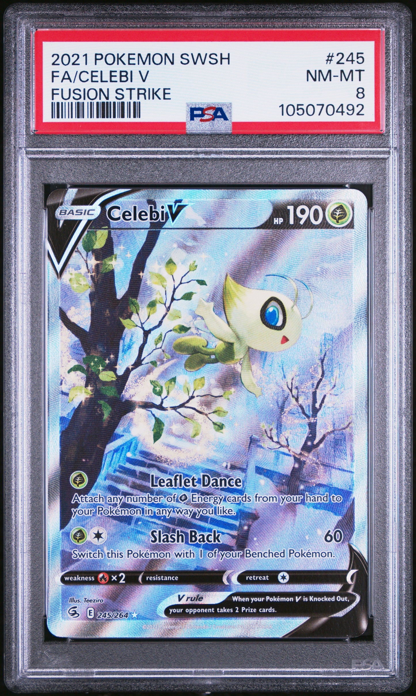 2021 Pokemon Sword & Shield Fusion Strike 245 Celebi V - PSA 8