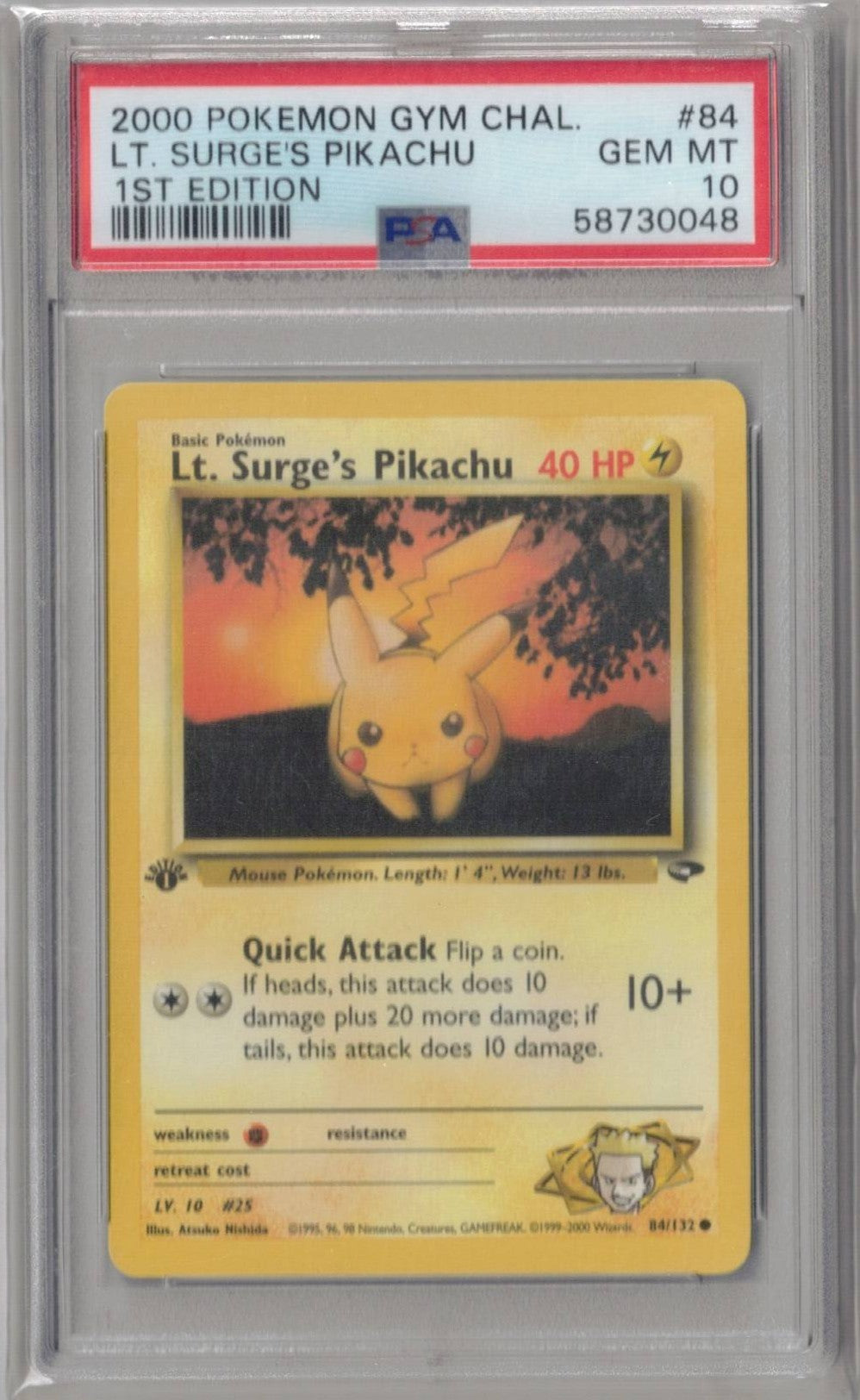 2000 Pokemon Gym Challenge 84 Lt. Surge's Pikachu 1St Edition - PSA 10