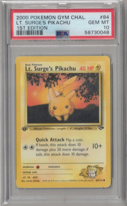2000 Pokemon Gym Challenge 84 Lt. Surge's Pikachu 1St Edition - PSA 10
