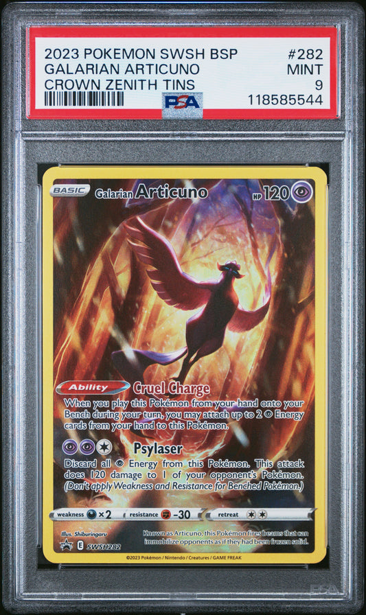 2023 Pokemon Swsh Black Star Promo 282 Galarian Articuno Crown Zenith Tin - PSA 9