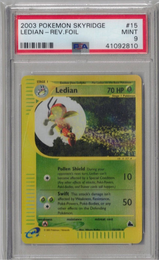 2003 Pokemon Skyridge 15 Ledian-Rev.Foil - PSA 9