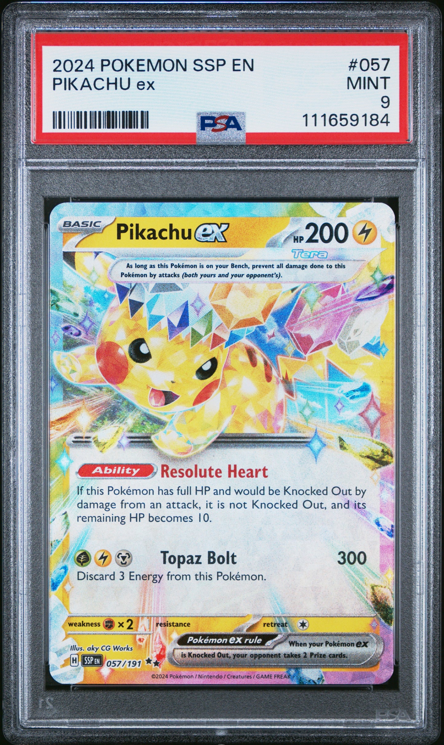 2024 Pokemon Ssp En-Surging Sparks 057 Pikachu Ex - PSA 9