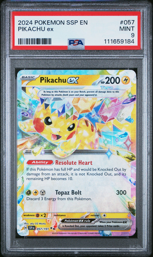 2024 Pokemon Ssp En-Surging Sparks 057 Pikachu Ex - PSA 9