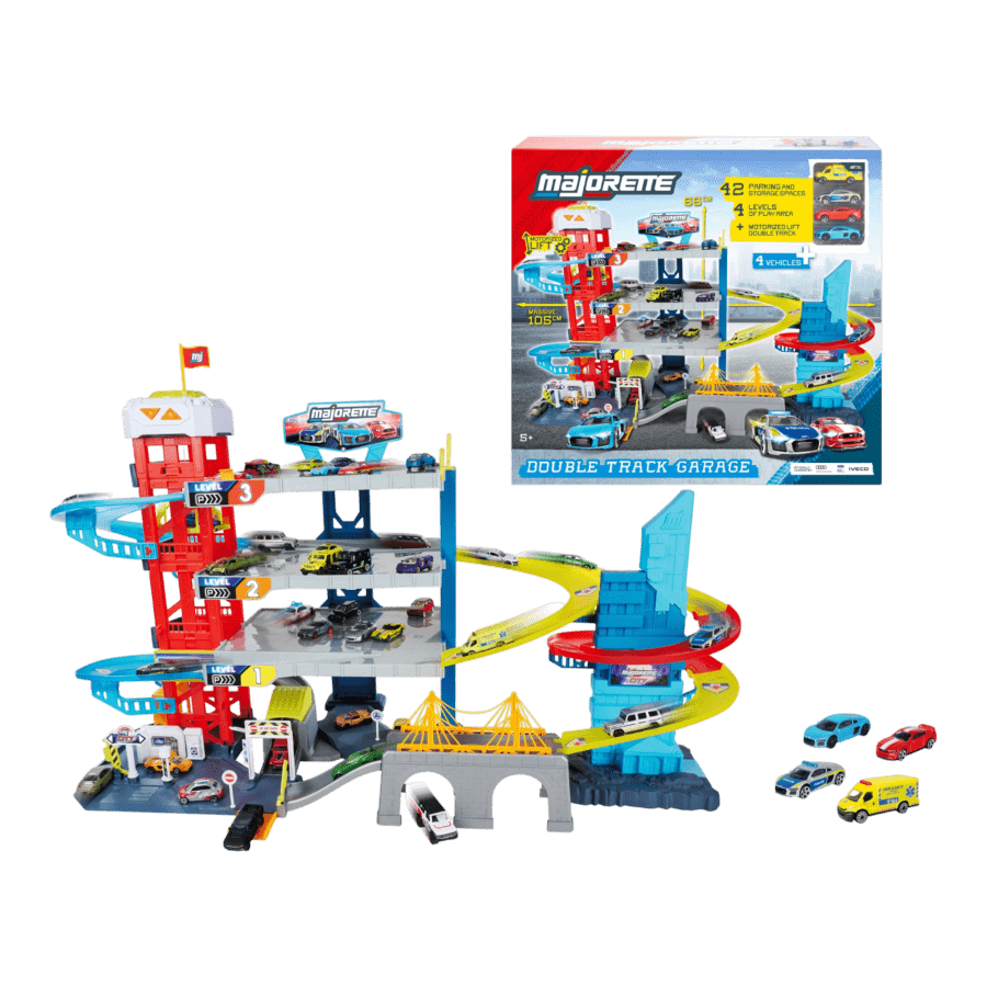 Majorette - City Double Track Garage + 4 Vehicles