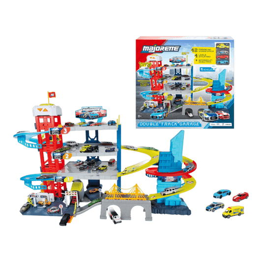 Majorette - City Double Track Garage + 4 Vehicles