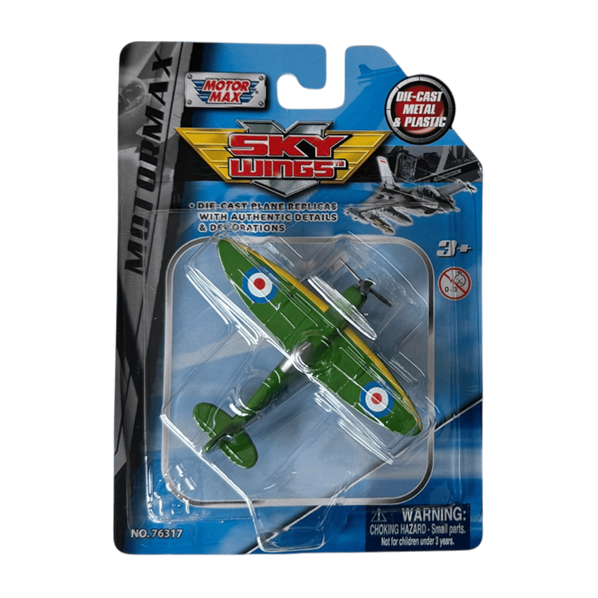 Sky Wings - 3.5" Spitfire Die Cast Plane Replica (Green)
