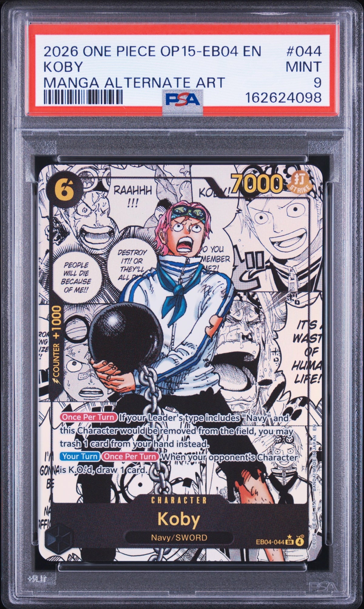 2026 One Piece Op15-Eb04-Adventure On Kami's Island 044 Koby Manga Alternate Art -PSA 9