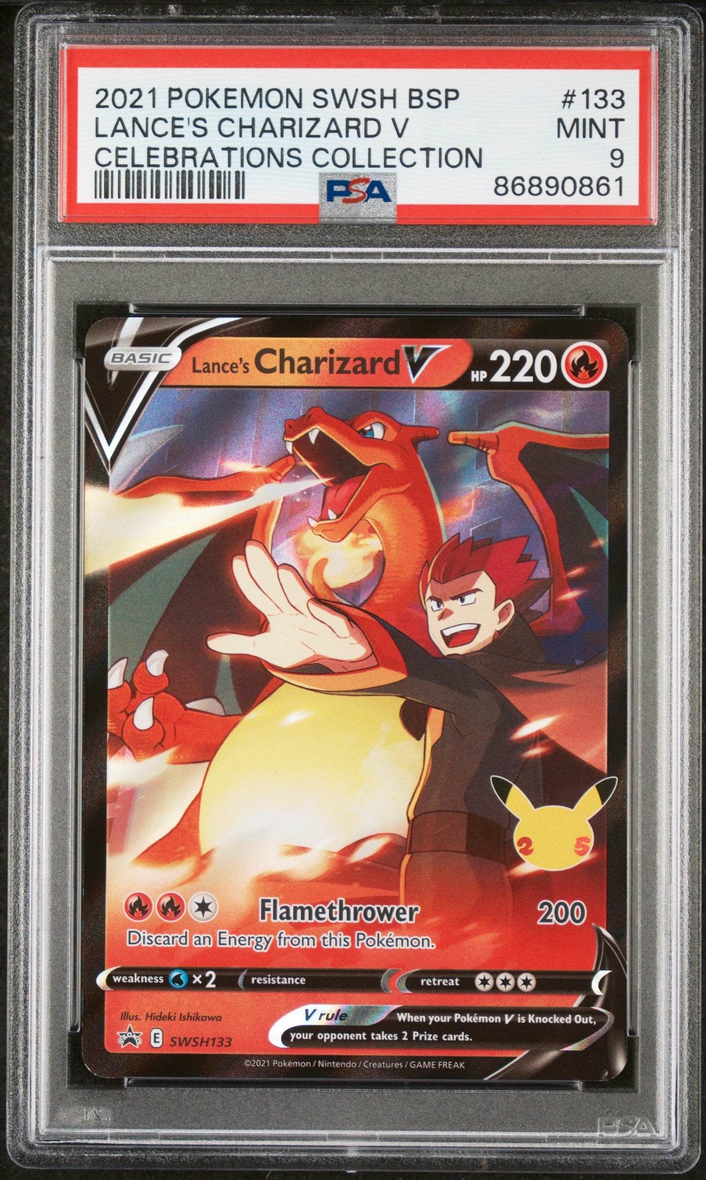 2021 Pokemon Swsh Black Star Promo 133 Lance's Charizard V Celebrations Collection - PSA 9