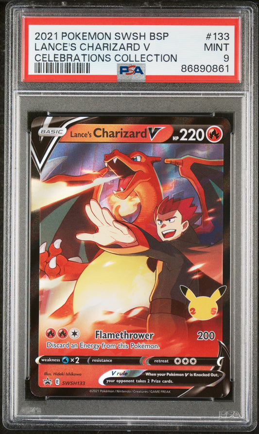 2021 Pokemon Swsh Black Star Promo 133 Lance's Charizard V Celebrations Collection - PSA 9