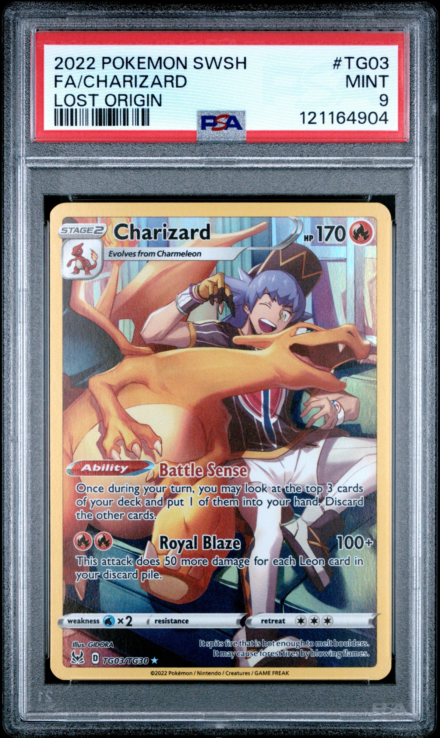 2022 Pokemon Sword & Shield Lost Origin Tg03 Charizard - PSA 9