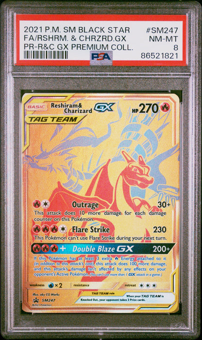 2021 Pokemon Sm Black Star Promo Sm247 Fa/Rshrm. & Chrzrd.Gx Pr-R&C Gx Premium Coll. - PSA 8