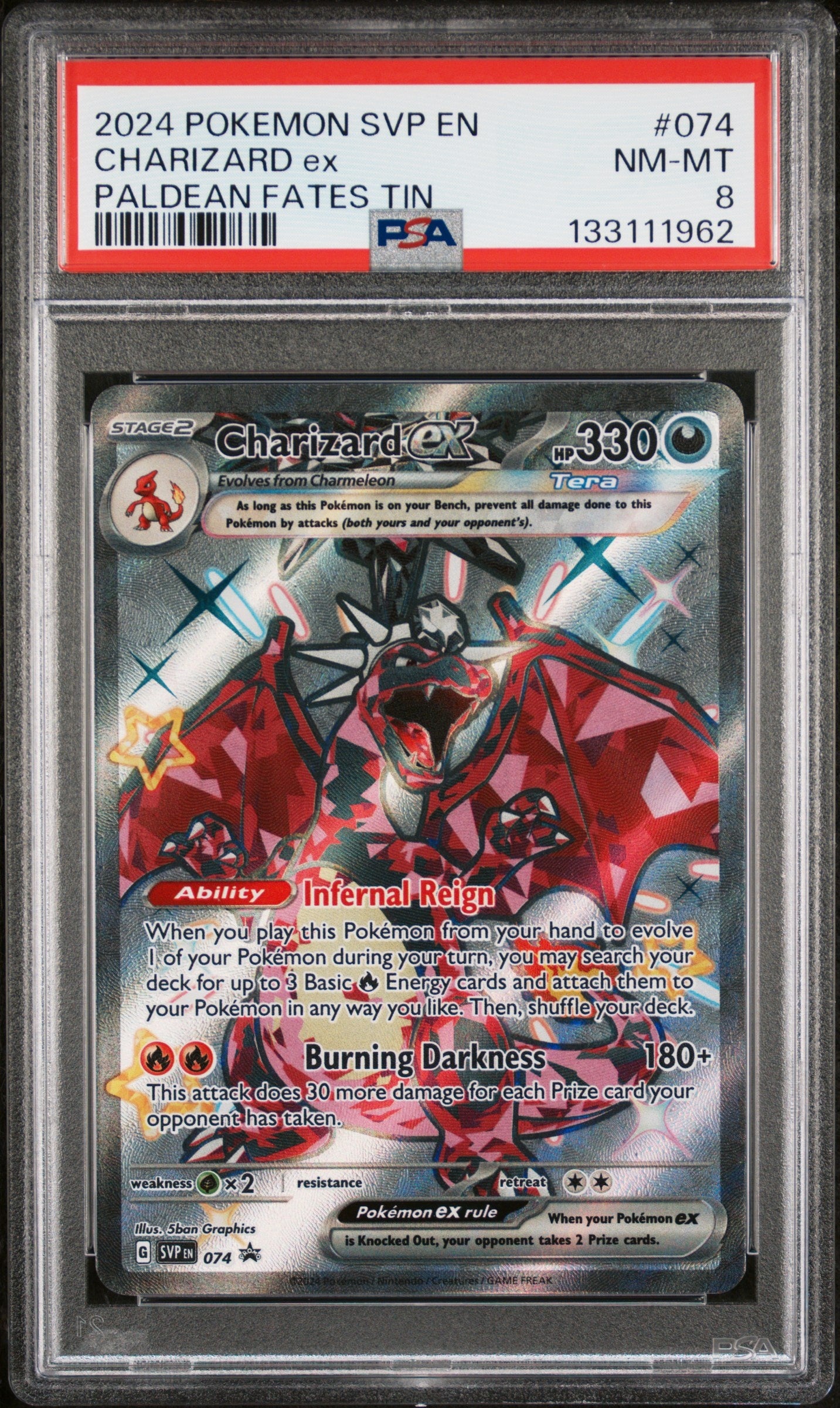 2024 Pokemon Svp En-Sv Black Star Promo 074 Charizard Ex Paldean Fates Tin - PSA 8